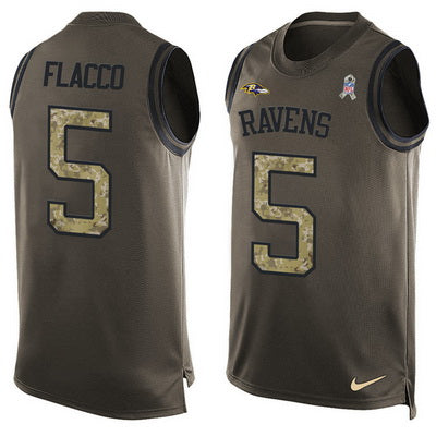 Mens Baltimore Ravens 5 Joe Flacco Green Salute To Service Hot Pressing Player Name Number Nike Nfl Tank Top Jersey