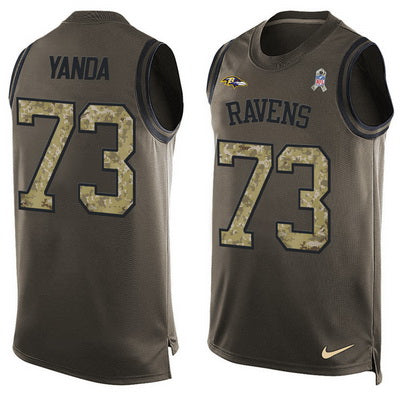 Mens Baltimore Ravens 73 Marshal Yanda Green Salute To Service Hot Pressing Player Name Number Nike Nfl Tank Top Jersey