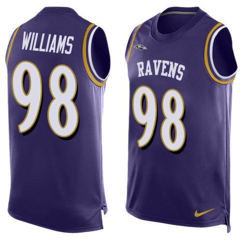 Mens Baltimore Ravens 98 Brandon Williams Purple Hot Pressing Player Name Number Nike Nfl Tank Top Jersey