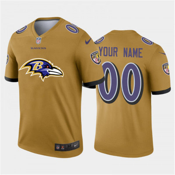Mens Baltimore Ravens Active Player Custom Gold Team Big Logo Limited Stitched Jersey