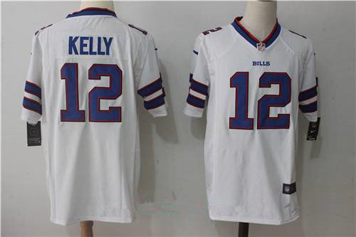 Mens Buffalo Bills 12 Jim Kelly Retired White Road Stitched Nfl Nike Game Jersey