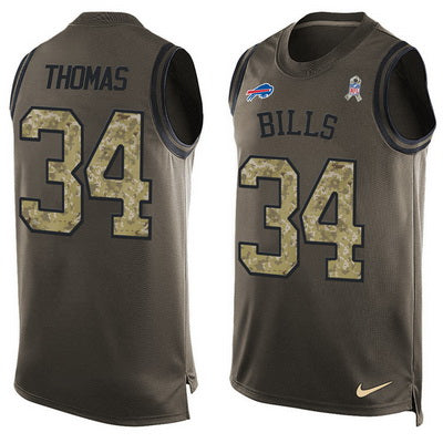 Mens Buffalo Bills 34 Thurman Thomas Green Salute To Service Hot Pressing Player Name Number Nike Nfl Tank Top Jersey