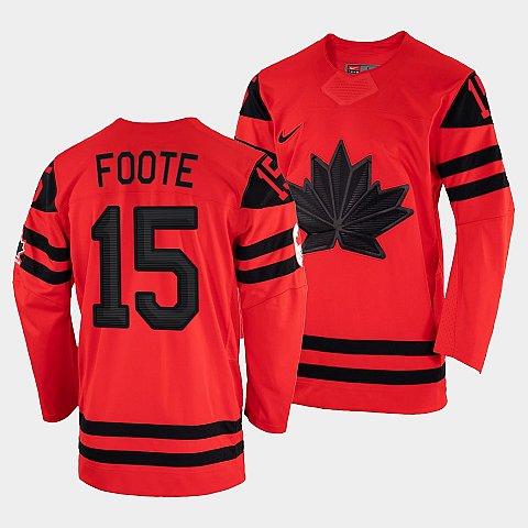 Mens Canada Hockey Adam Foote Red 2022 Winter Olympic 15 Gold Winner Jersey
