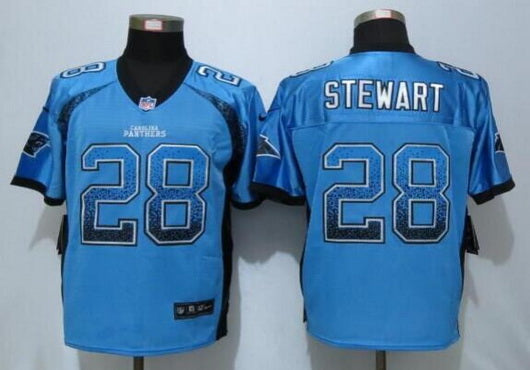 Mens Carolina Panthers 28 Jonathan Stewart Light Blue Drift Fashion Nfl Nike Elite Jersey