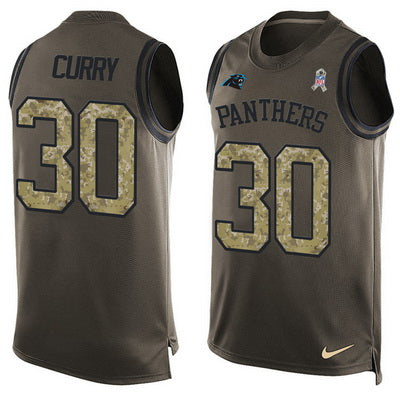Mens Carolina Panthers 30 Stephen Curry Green Salute To Service Hot Pressing Player Name Number Nike Nfl Tank Top Jersey