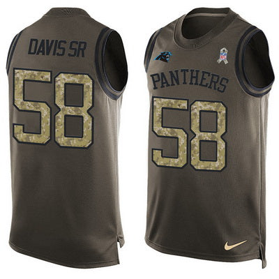 Mens Carolina Panthers 58 Thomas Davis Sr Green Salute To Service Hot Pressing Player Name Number Nike Nfl Tank Top Jersey