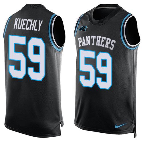 Mens Carolina Panthers 59 Luke Kuechly Black Hot Pressing Player Name Number Nike Nfl Tank Top Jersey