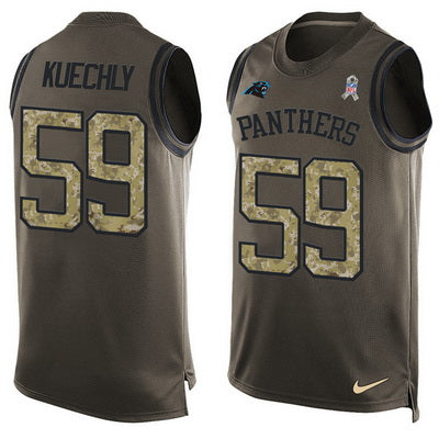 Mens Carolina Panthers 59 Luke Kuechly Green Salute To Service Hot Pressing Player Name Number Nike Nfl Tank Top Jersey