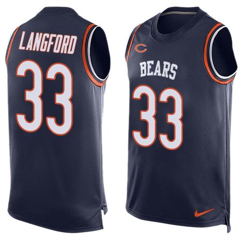 Mens Chicago Bears 33 Jeremy Langford Navy Blue Hot Pressing Player Name Number Nike Nfl Tank Top Jersey