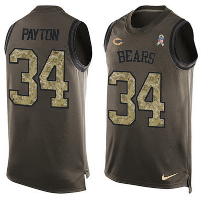 Mens Chicago Bears 34 Walter Payton Green Salute To Service Hot Pressing Player Name Number Nike Nfl Tank Top Jersey