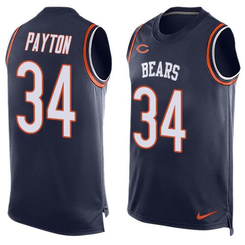Mens Chicago Bears 34 Walter Payton Navy Blue Hot Pressing Player Name Number Nike Nfl Tank Top Jersey
