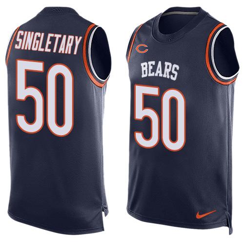 Mens Chicago Bears 50 Mike Singletary Navy Blue Hot Pressing Player Name Number Nike Nfl Tank Top Jersey