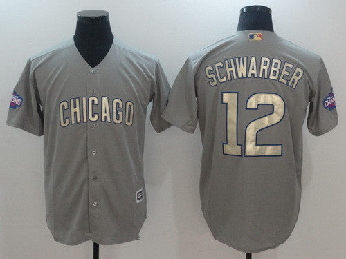 Mens Chicago Cubs 12 Kyle Schwarber Gray World Series Champions Gold Stitched Mlb Majestic 2017 Cool Base Jersey