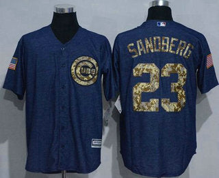Mens Chicago Cubs 23 Ryne Sandberg Denim Blue Salute To Service Stitched Mlb Jersey