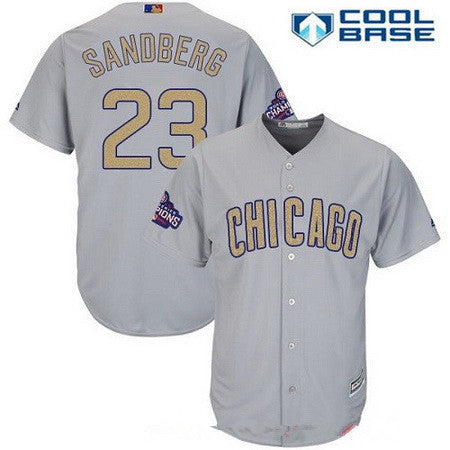 Mens Chicago Cubs 23 Ryne Sandberg Gray World Series Champions Gold Stitched Mlb Majestic 2017 Cool Base Jersey
