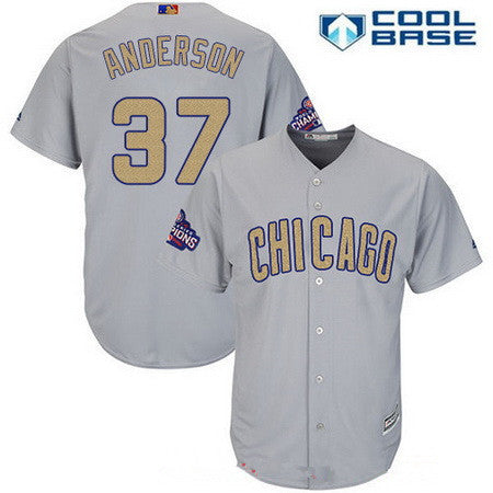 Mens Chicago Cubs 37 Brett Anderson Gray World Series Champions Gold Stitched Mlb Majestic 2017 Cool Base Jersey