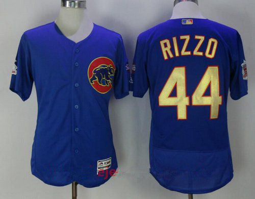 Mens Chicago Cubs 44 Anthony Rizzo Royal Blue World Series Champions Gold Stitched Mlb Majestic 2017 Flex Base Jersey