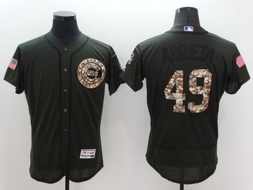 Mens Chicago Cubs 49 Jake Arrieta Green Salute To Service 2016 Flexbase Majestic Baseball Jersey
