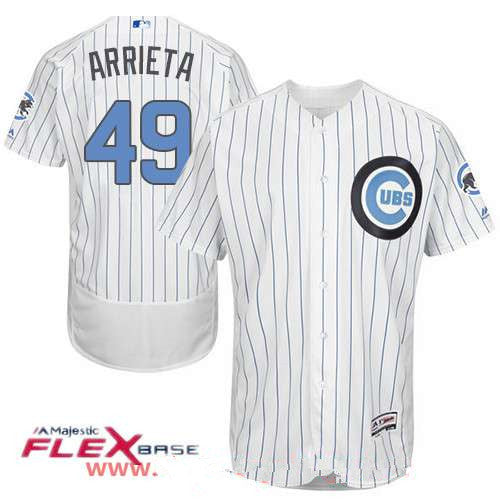 Mens Chicago Cubs 49 Jake Arrieta White With Baby Blue Fathers Day Stitched Mlb Majestic Flex Base Jersey