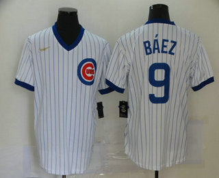 Mens Chicago Cubs 9 Javier Baez White Pullover Cooperstown Collection Stitched Mlb Nike Jersey