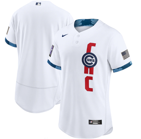 Mens Chicago Cubs Blank 2021 White All star Flex Base Stitched Mlb Jersey