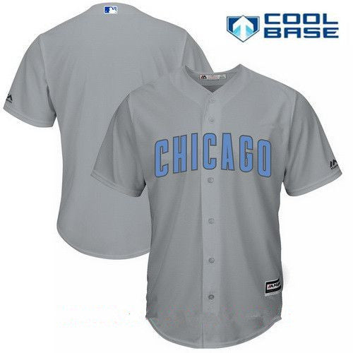 Mens Chicago Cubs Blank Gray With Baby Blue Fathers Day Stitched Mlb Majestic Cool Base Jersey