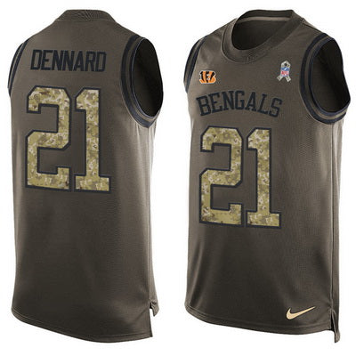 Mens Cincinnati Bengals 21 Darqueze Dennard Green Salute To Service Hot Pressing Player Name Number Nike Nfl Tank Top Jersey