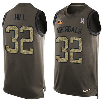 Mens Cincinnati Bengals 32 Jeremy Hill Green Salute To Service Hot Pressing Player Name Number Nike Nfl Tank Top Jersey