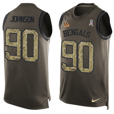 Mens Cincinnati Bengals 90 Michael Johnson Green Salute To Service Hot Pressing Player Name Number Nike Nfl Tank Top Jersey
