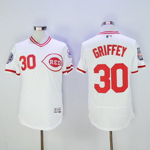 Mens Cincinnati Reds 30 Ken Griffey Jr Retired White Pullover 2016 Flexbase Majestic Baseball Jersey