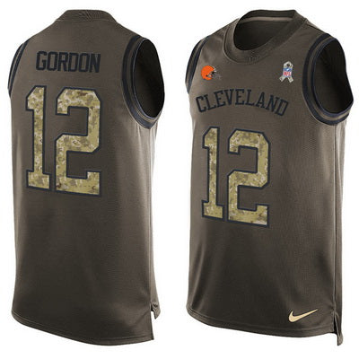 Mens Cleveland Browns 12 Josh Gordon Green Salute To Service Hot Pressing Player Name Number Nike Nfl Tank Top Jersey
