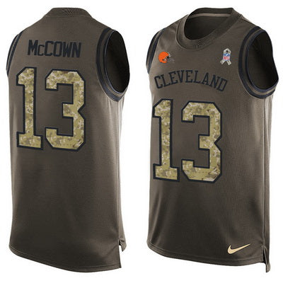 Mens Cleveland Browns 13 Josh Mccown Green Salute To Service Hot Pressing Player Name Number Nike Nfl Tank Top Jersey