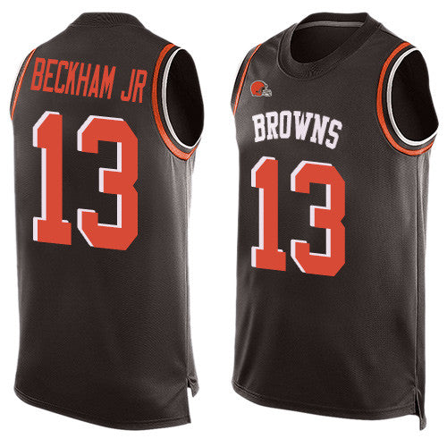 Mens Cleveland Browns 13 Odell Beckham Jr Brown Team Color Stitched Football Limited Tank Top Jersey