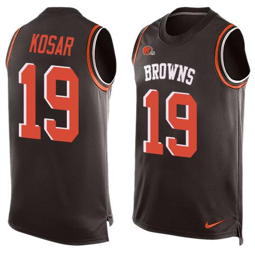 Mens Cleveland Browns 19 Bernie Kosar Brown Hot Pressing Player Name Number Nike Nfl Tank Top Jersey