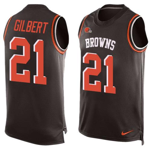 Mens Cleveland Browns 21 Justin Gilbert Brown Hot Pressing Player Name Number Nike Nfl Tank Top Jersey