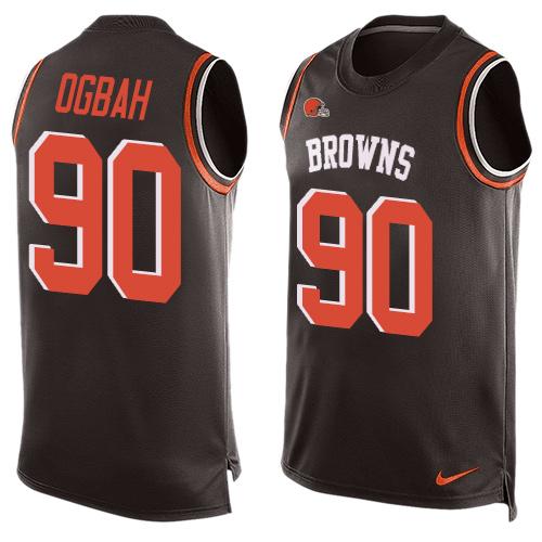 Mens Cleveland Browns 90 Emmanuel Ogbah Brown Hot Pressing Player Name Number Nike Nfl Tank Top Jersey