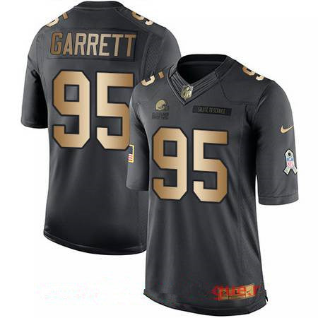 Mens Cleveland Browns 95 Myles Garrett Anthracite Gold 2016 Salute To Service Stitched Nfl Nike Limited Jersey