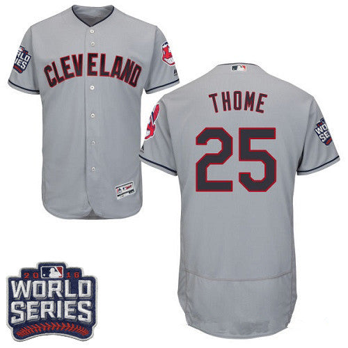 Mens Cleveland Indians 25 Jim Thome Gray Road 2016 World Series Patch Stitched Mlb Majestic Flex Base Jersey