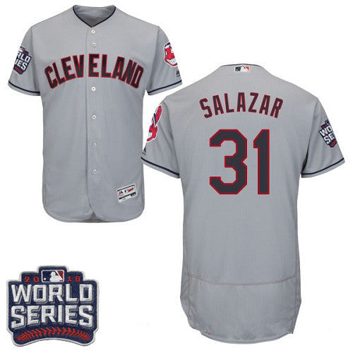 Mens Cleveland Indians 31 Danny Salazar Gray Road 2016 World Series Patch Stitched Mlb Majestic Flex Base Jersey