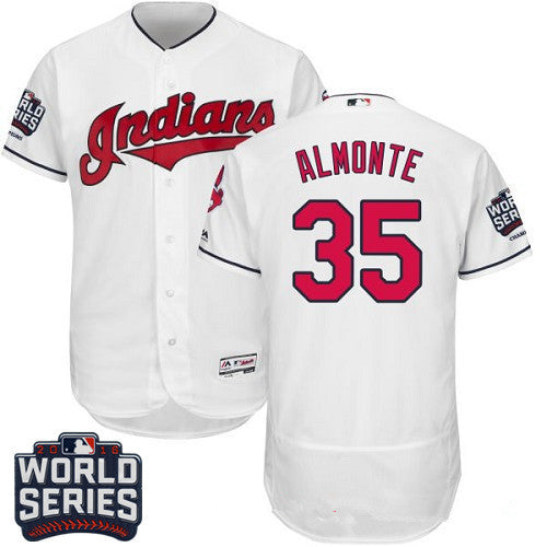 Mens Cleveland Indians 35 Abraham Almonte White Home 2016 World Series Patch Stitched Mlb Majestic Flex Base Jersey