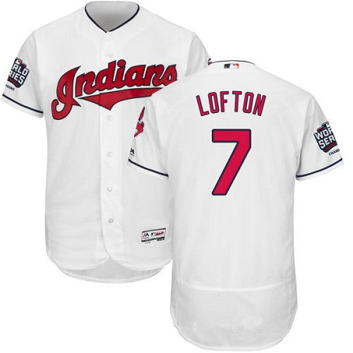 Mens Cleveland Indians 7 Kenny Lofton White Home 2016 World Series Patch Stitched Mlb Majestic Flex Base Jersey