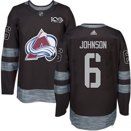 Mens Colorado Avalanche 6 Erik Johnson Black 100th Anniversary Stitched Nhl 2017 Adidas Hockey Jersey