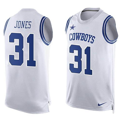 Mens Dallas Cowboys 31 Byron Jones Nike White Printed Player Name Number Tank Top