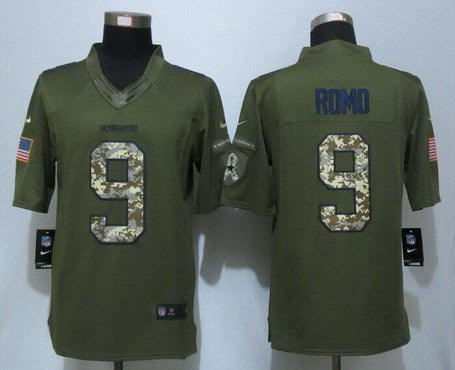 Mens Dallas Cowboys 9 Tony Romo Navy Green Salute To Service 2015 Nfl Nike Limited Jersey