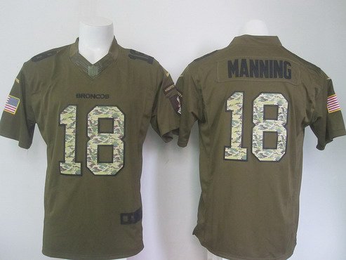 Mens Denver Broncos 18 Peyton Manning Green Salute To Service 2015 Nfl Nike Limited Jersey