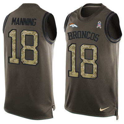 Mens Denver Broncos 18 Peyton Manning Olive Green Salute To Service Hot Pressing Player Name Number Nike Nfl Tank Top Jersey