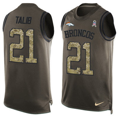 Mens Denver Broncos 21 Aqib Talib Olive Green Salute To Service Hot Pressing Player Name Number Nike Nfl Tank Top Jersey