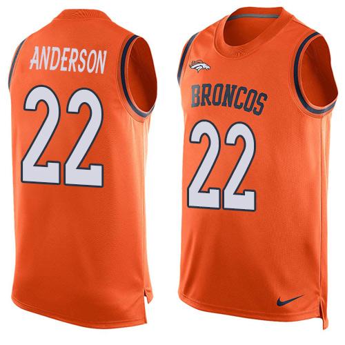 Mens Denver Broncos 22 Cj Anderson Orange Hot Pressing Player Name Number Nike Nfl Tank Top Jersey