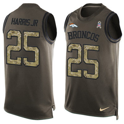 Mens Denver Broncos 25 Chris Harris Jr Olive Green Salute To Service Hot Pressing Player Name Number Nike Nfl Tank Top Jersey