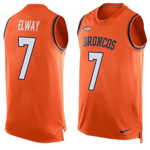 Mens Denver Broncos 7 John Elway Orange Hot Pressing Player Name Number Nike Nfl Tank Top Jersey